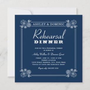Invitación Marco de suculentas Navy Cena de ensayo de la boda