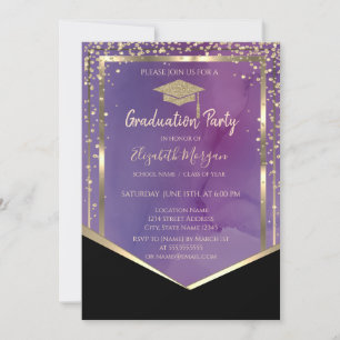 Invitación Marco de tapa de graduación dorada acuarela violet