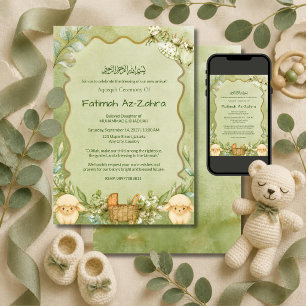 Invitación Marco de tela para bebé Marco de acuarela Aqeeqah 
