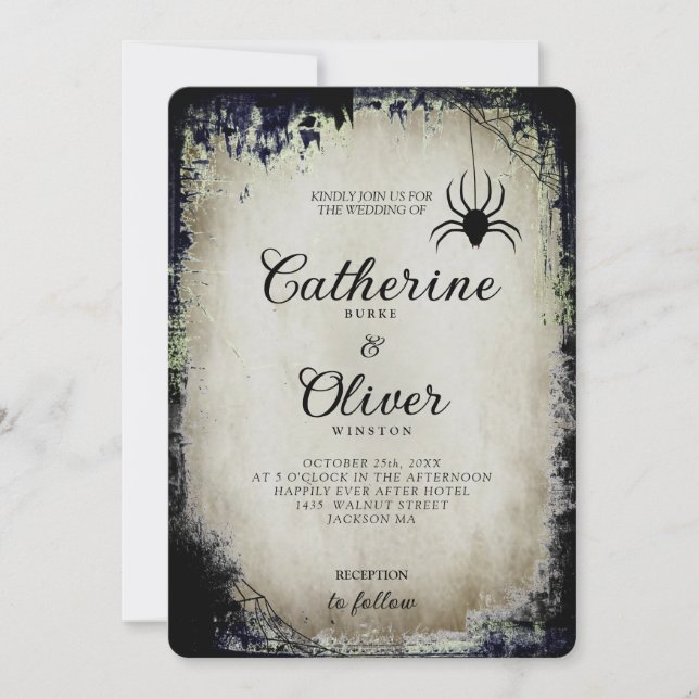 Invitación Marco de telaraña gótica de papel viejo de Hallowe (Anverso)