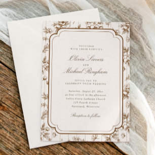 Invitación Marco de Toile Francés de Boda de Color Marrón Cre