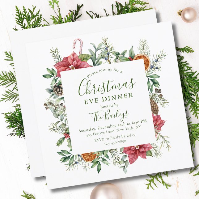 Invitación Marco de vacaciones floral | Navidades Eve Dinner (Subido por el creador)