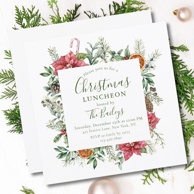 Invitación Marco de vacaciones floral | Navidades Luncheon (Subido por el creador)