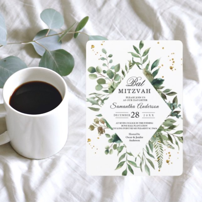 Invitación Marco de vegetación acuático moderno y puntos dora (Subido por el creador)