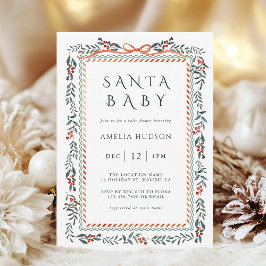 Invitación Marco de vegetación de invierno Santa Baby Shower