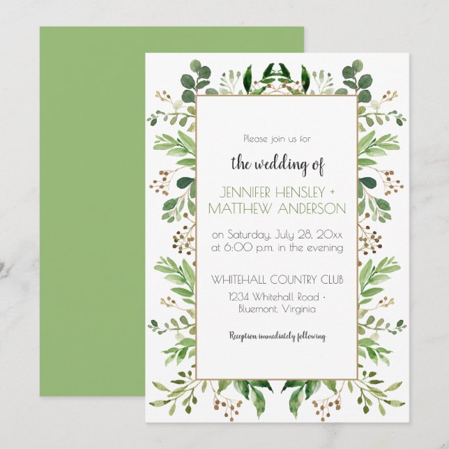 Invitación Marco de vegetación rústica vertical de ensueño bo (Anverso / Reverso)