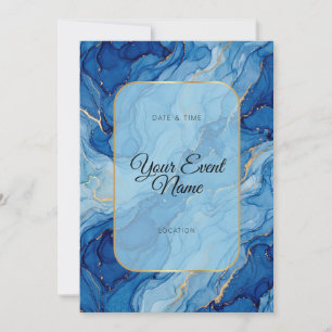 Invitación Marco de vena de oro de tinta azul cobalto