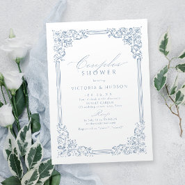 Invitación Marco de Vintage azul turbio Ducha Parejas Elegant