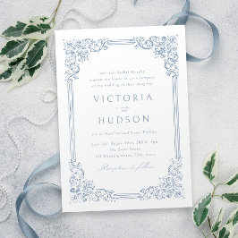 Invitación Marco de Vintage azul turbio elegante Boda