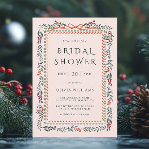 Invitación Marco de Winterberry Rojo Ducha de novia Rosa