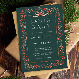 Invitación Marco de Winterberry rojo Santa Baby Shower Verde