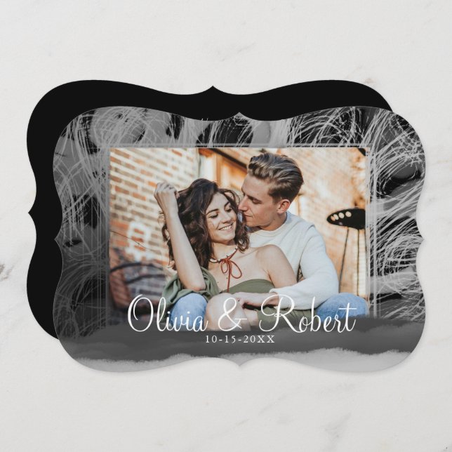 Invitación Marco decorativo Boda de fotografías en blanco y n (Anverso / Reverso)