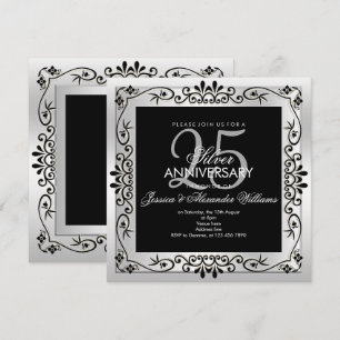 Invitación Marco Decorativo Plateado Elegante 25 Aniversario