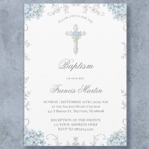 Invitación marco delicado de Hortensia azul Bautizo niño