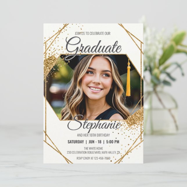 Invitación Marco deslumbrante moderno de graduación de cumple (Anverso de pie)