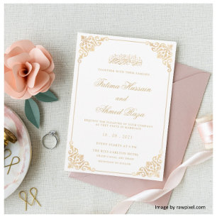 Invitación Marco Dorado Antiguo Elegante Ornado Boda Musulman