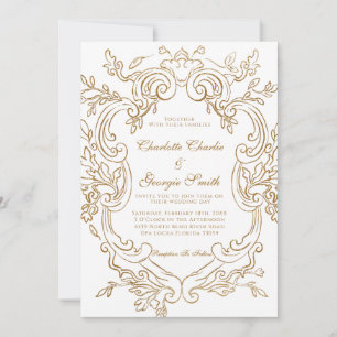 Invitación Marco Dorado Barroco Chic Boda Ornamentado