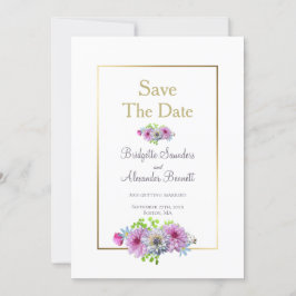 Invitación Marco dorado Boda floral de Dahlia Guardar la fech