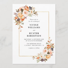 Invitación marco dorado boda floral otoño