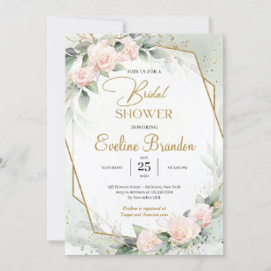 Invitación Marco dorado Boho elegante Rubor Floral Eucalyptus