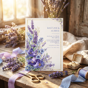 Invitación Marco Dorado Botánico Romántico Amapola Violeta Pr