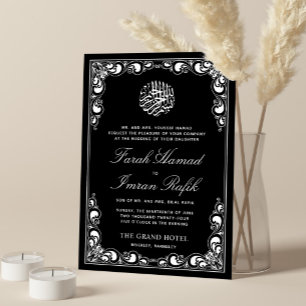Invitación Marco dorado clásico islámico negro Boda musulmán