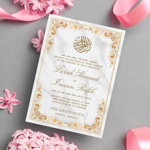 Invitación Marco dorado clásico mármol Boda musulmán islámico