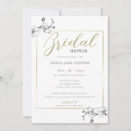 Invitación Marco dorado clásico Orquídea blanca BW Ducha de n