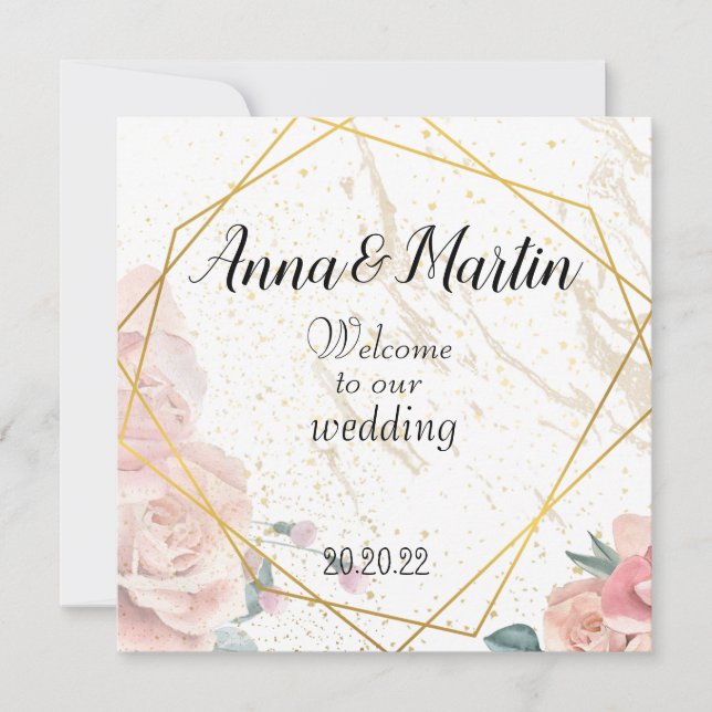 Invitación marco dorado con flores (Anverso)