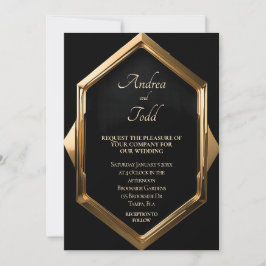 Invitación Marco dorado contra boda de fondo negro