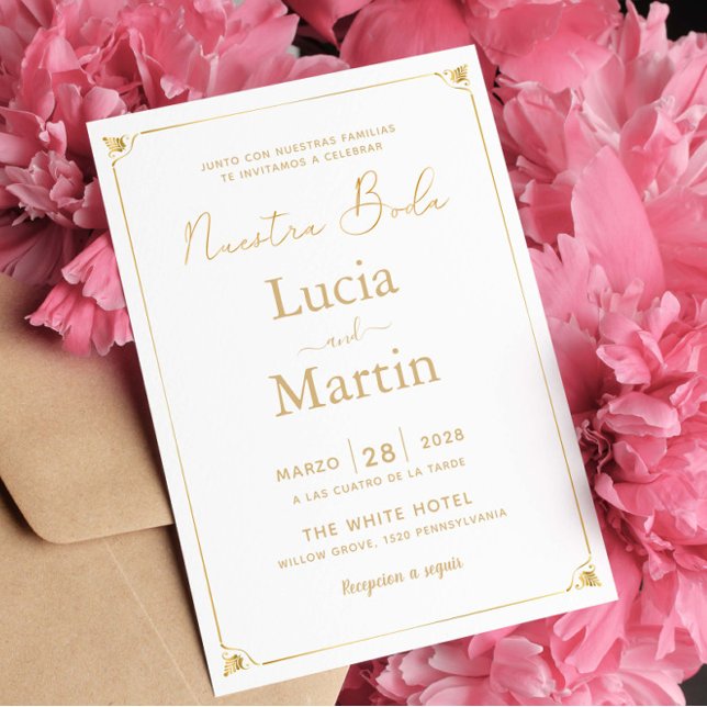 Invitación Marco dorado crema español Nuestra Boda (Subido por el creador)