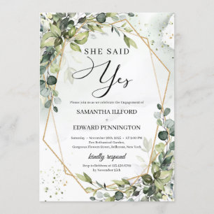 Invitación Marco dorado de Boho Greenery dijo que sí compromi
