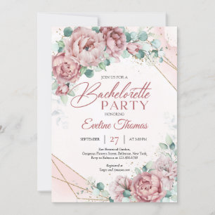 Invitación Marco dorado de eucalipto rosa polvoriento boho