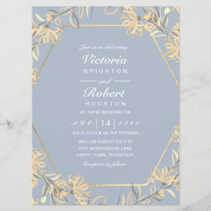 Invitación Marco dorado de flores azul turquesa Boda Invitaci