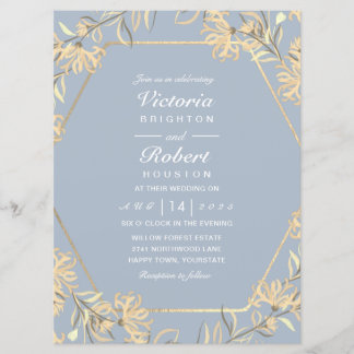 Invitación Marco dorado de flores azul turquesa Boda Invitaci