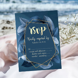 Invitación Marco dorado de hojas azules