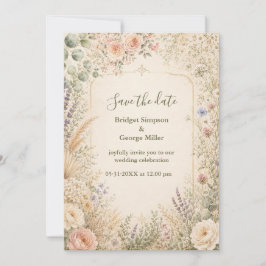 Invitación Marco dorado de jardín de boda botánica suave