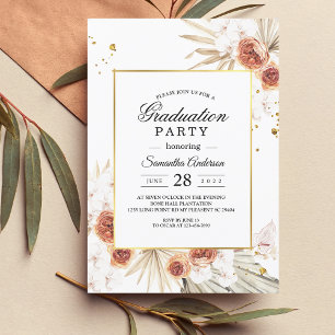 Invitación Marco dorado de la hoja de palma seca de terracota