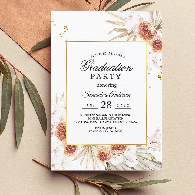 Invitación Marco dorado de la hoja de palma seca de terracota (Subido por el creador)