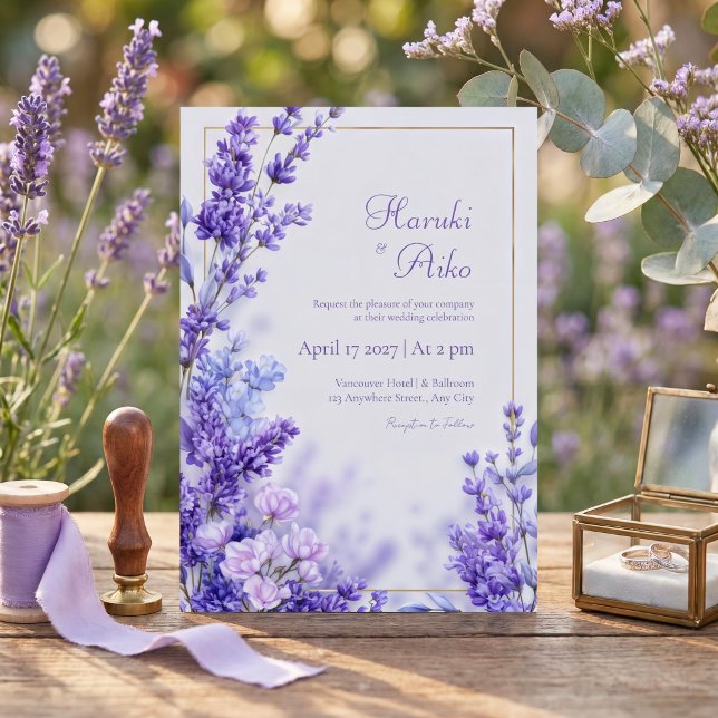 Invitación Marco Dorado de Lavanda Botánica Violeta Vibrante (Subido por el creador)