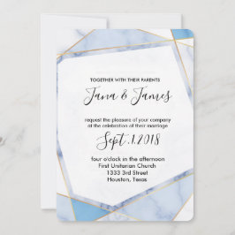 Invitación Marco dorado de mármol blanco y azul Boda moderno