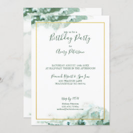 Invitación Marco dorado de mármol verde unisex cumpleaños