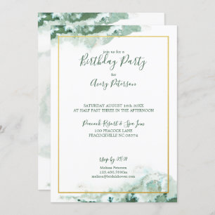 Invitación Marco dorado de mármol verde unisex cumpleaños