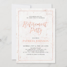 Invitación Marco dorado de mármol y Rosa | Fiesta de Jubilaci