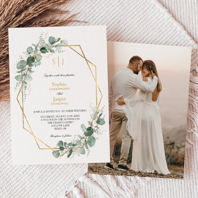 Invitación Marco dorado de verde Boda de fotografía monograma (Subido por el creador)