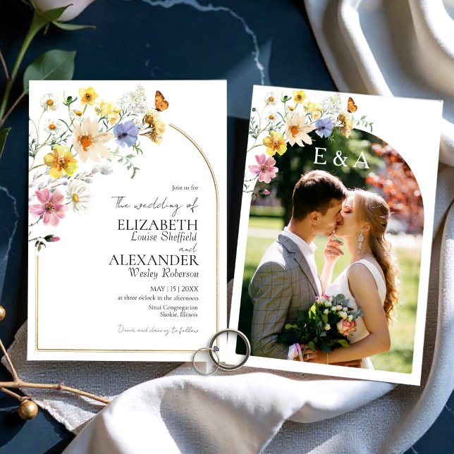 Invitación Marco dorado del arco de flores silvestres | Boho  (Subido por el creador)