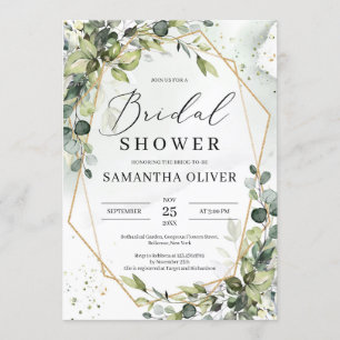 Invitación Marco dorado del follaje verde Boho Ducha de la no