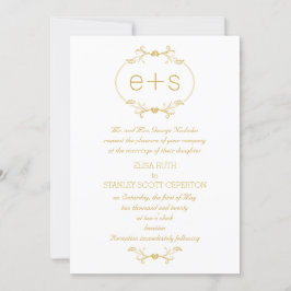 Invitación Marco dorado e iniciales elegante boda de monogram