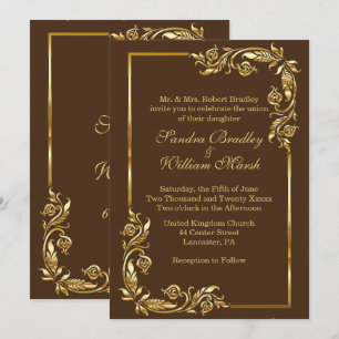 Invitación Marco dorado Elegante Chocolate Brown con impresió
