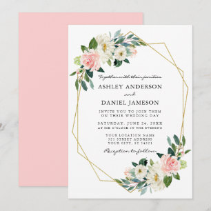Invitación Marco dorado elegante con color de agua rosa Rubor
